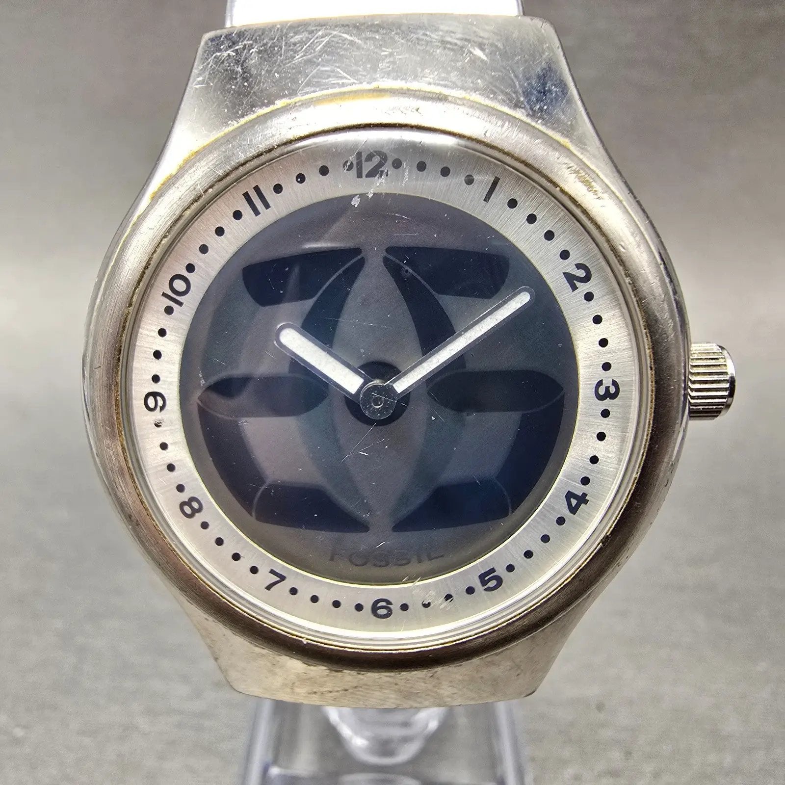 Fossil Big Tic Watch Men 38mm Black Dial Silver Tone Round JR-7843 New Battery D0