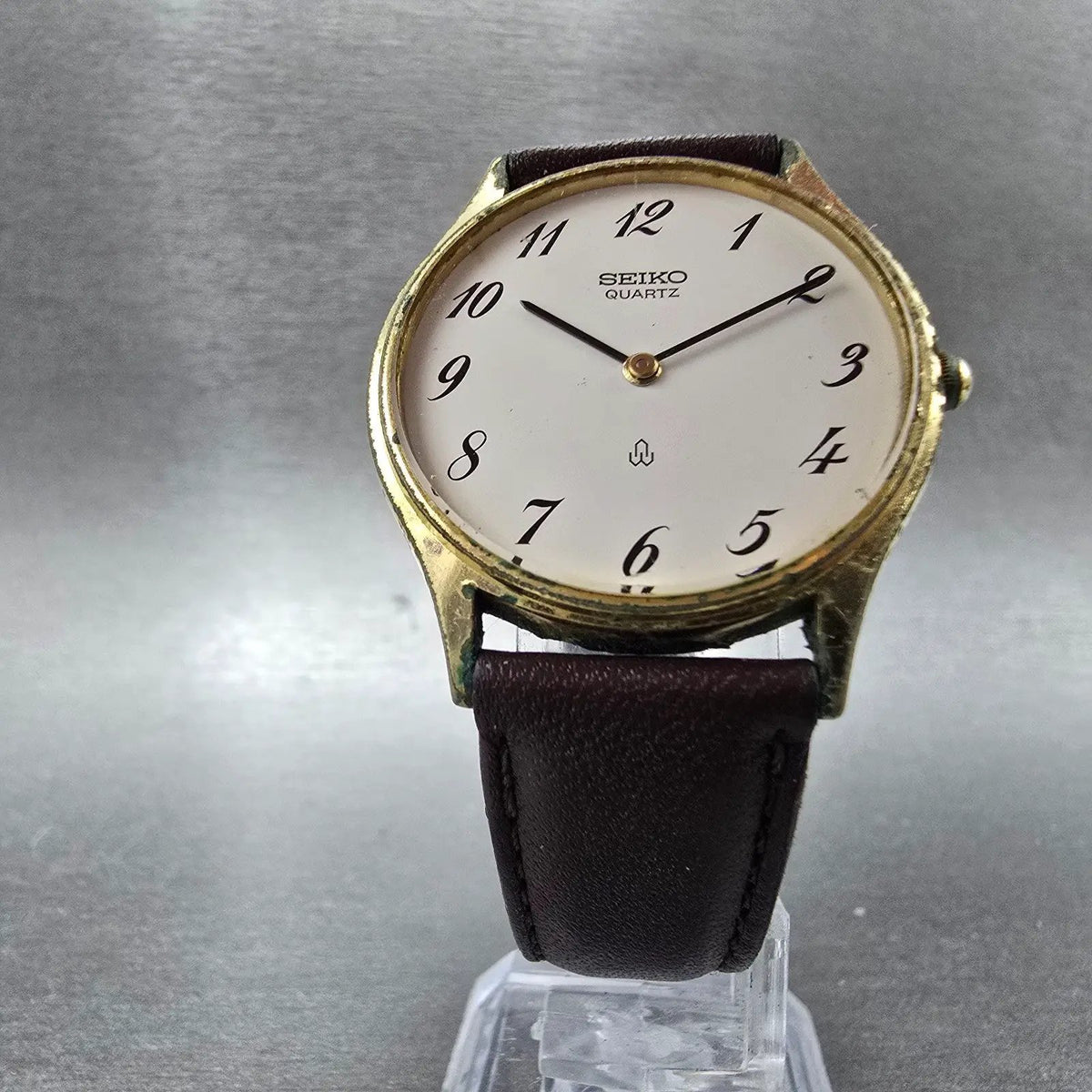 Seiko Watch Men 32mm White Dial Gold Round 7820-7030 New Battery Vintage5