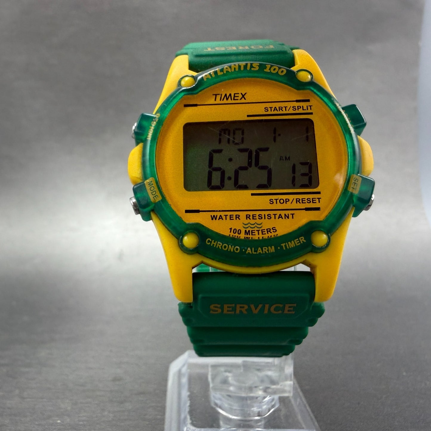 Timex Atlantis 100 Forest Service Watch Men 40mm Digital Green Yellow New Batt5