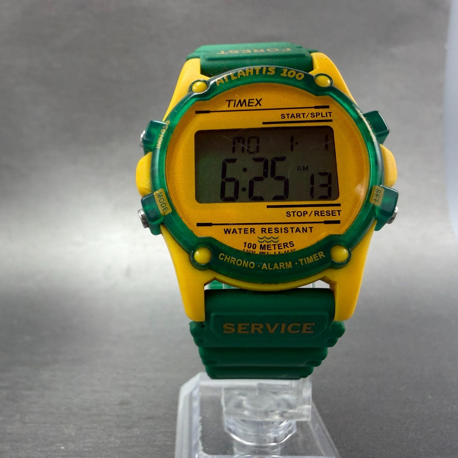 Timex Atlantis 100 Forest Service Watch Men 40mm Digital Green Yellow New Batt5