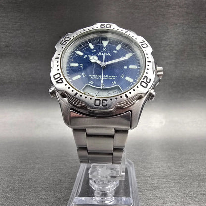 Seiko Alba Watch Men 40mm Blue Dial Silver Tone Chrono Alarm V071-0A10 New Batt5