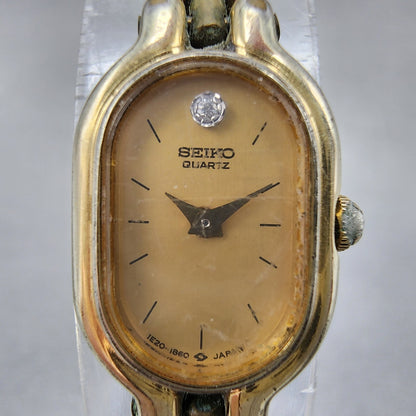 Seiko Watch Women 13mm Champagne Dial Gold Tone Oval 1e20-6039 New Battery