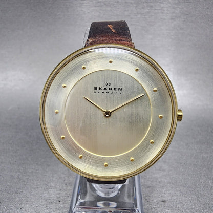 Skagen Gitte Watch Women 38mm Champagne Dial Gold Tone Round SKW2138 New Batt0