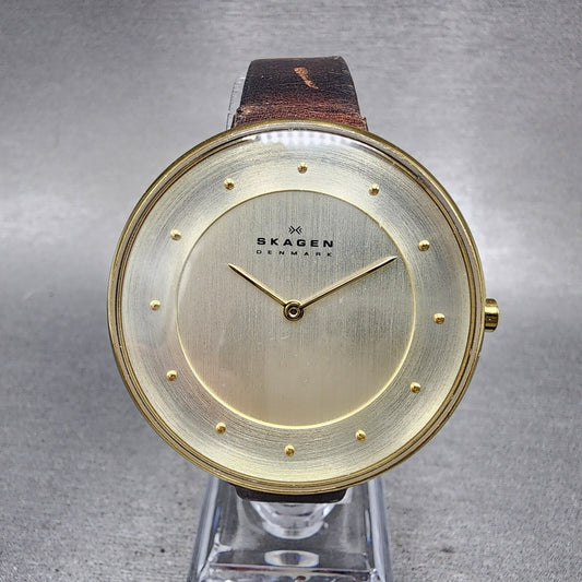 Skagen Gitte Watch Women 38mm Champagne Dial Gold Tone Round SKW2138 New Batt0