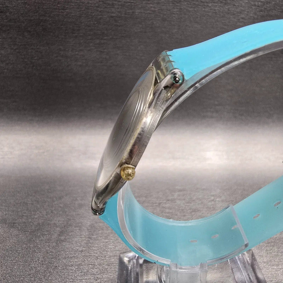 Swatch Skin Mille Linie Watch Women 34mm Silver Dial Clear Case SFK140 New Batt2