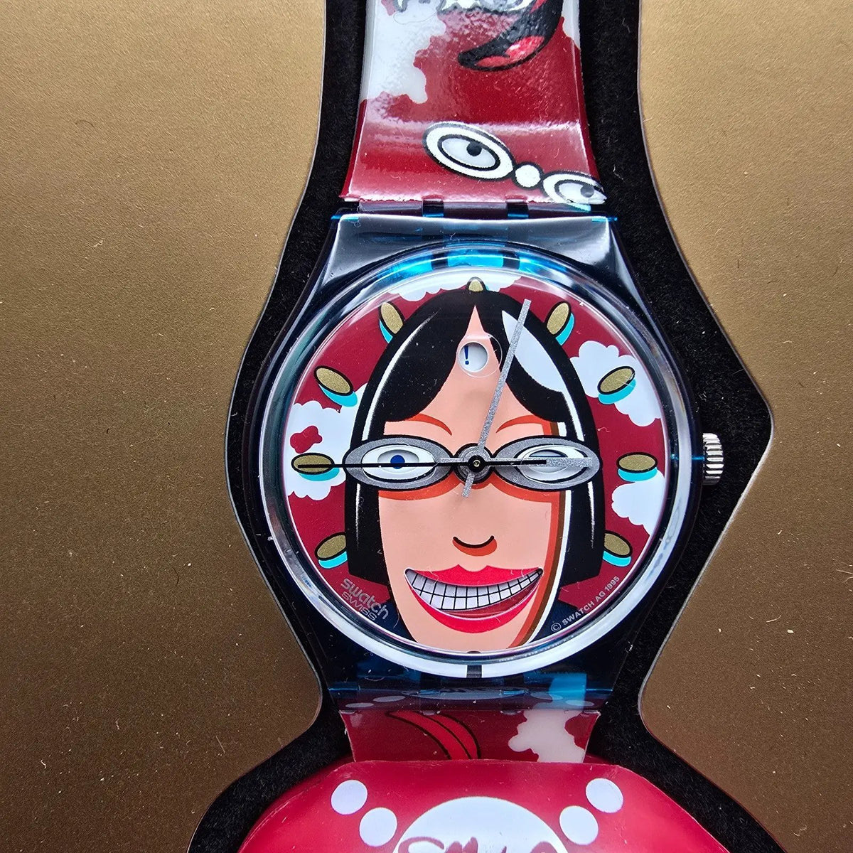 Swatch Special Smilla Watch Men 34mm Red Dial Blue Case GZ701 New Battery NOS2