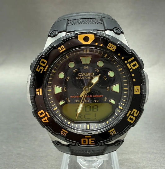 Casio Wave Ceptor Watch Men 45mm Black Dial Steel Ani Digi WVA-107HJ New Battery0