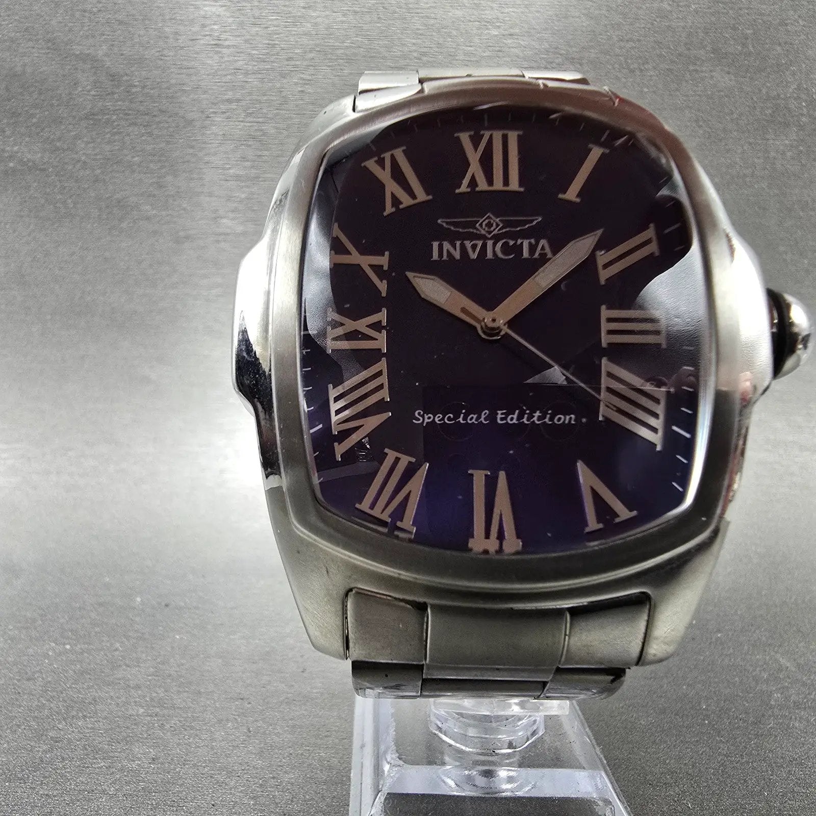 Invicta Lupah Watch Men 47mm Purple Dial Silver Tone Rectangle 21391 New Batt KJ5