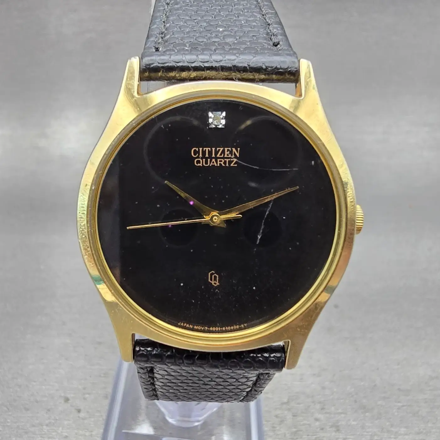 Citizen CQ Watch Men 32mm Black Dial Gold Tone Round 6031-K02716 New Battery VTG0