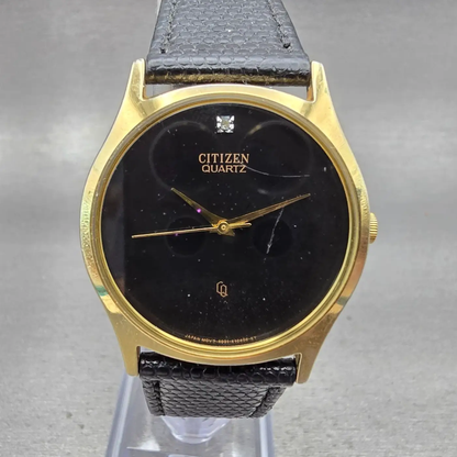 Citizen CQ Watch Men 32mm Black Dial Gold Tone Round 6031-K02716 New Battery VTG0