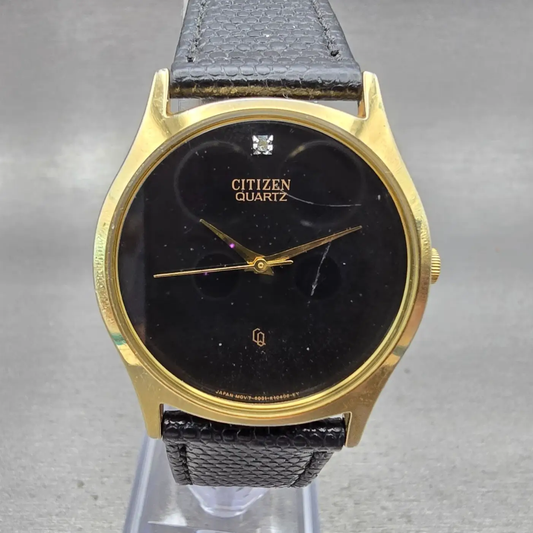 Citizen CQ Watch Men 32mm Black Dial Gold Tone Round 6031-K02716 New Battery VTG0