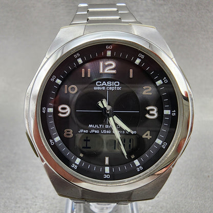 Casio Wave Ceptor Watch Men 41mm Black Dial Steel Analog Digital Solar Runs B1231