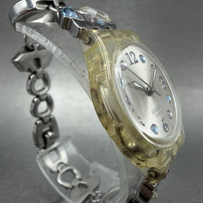 Swatch Menthol Tone Watch Women 25mm Silver Dial Clear Case Quartz LK292G NewBat3