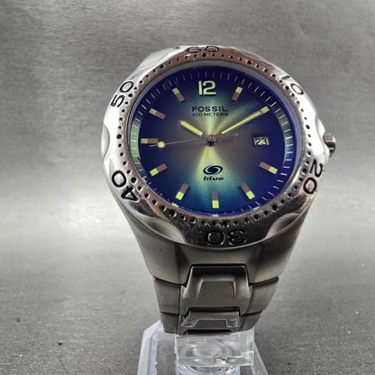Fossil Blue Dive Watch Men 40mm Green Dial Silver Tone Date AM-3520 New Battery5