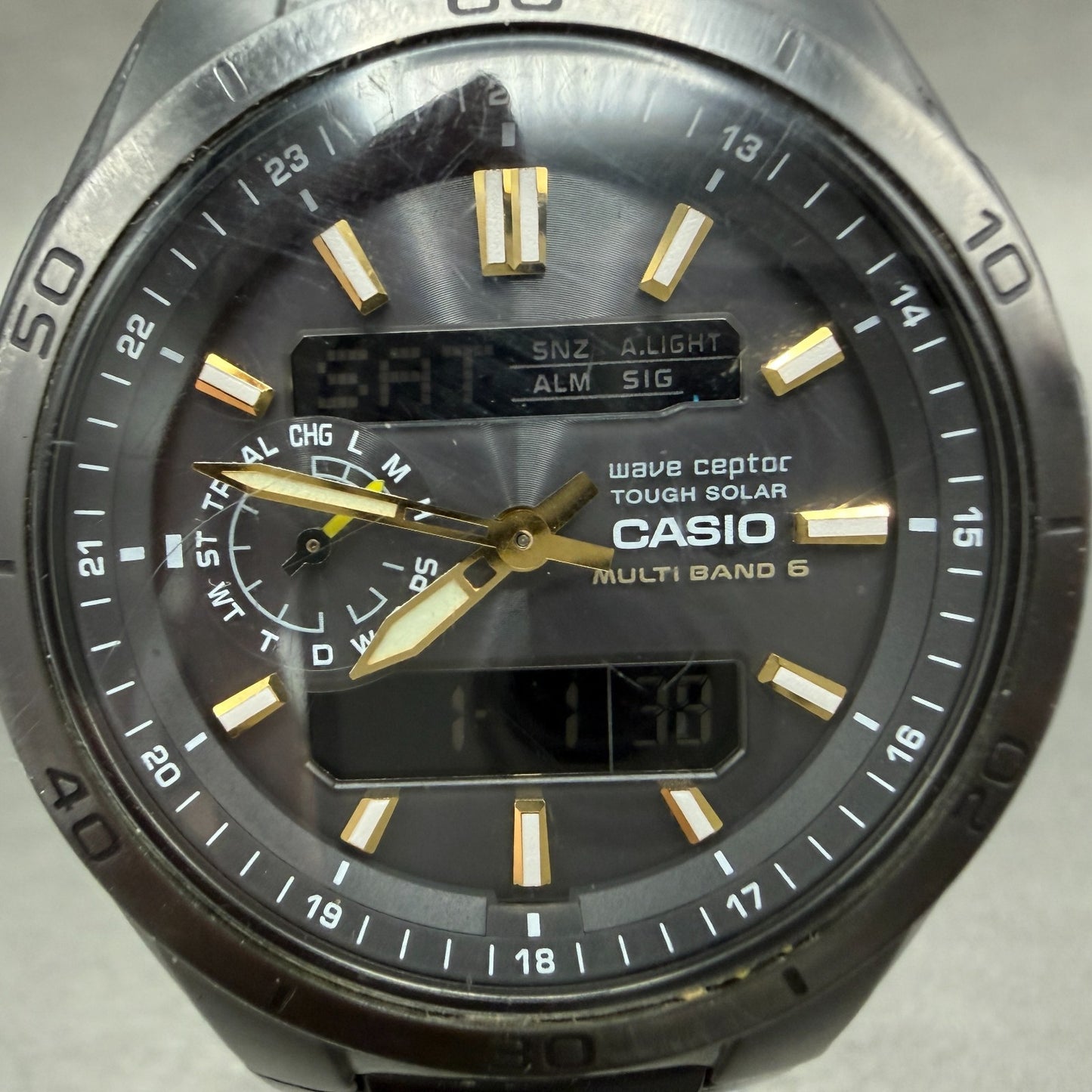 Casio Waveceptor WVA-M650 Watch Men 44mm Analog Digital Black Round Chrono RunsA1