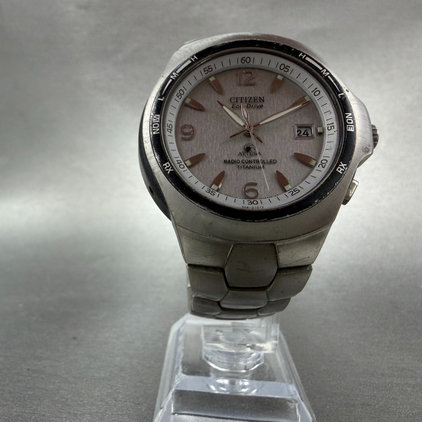 Citizen Eco-Drive Attesa Watch Men 40mm Gray Dial Titanium Atomic Round READ!!!!6