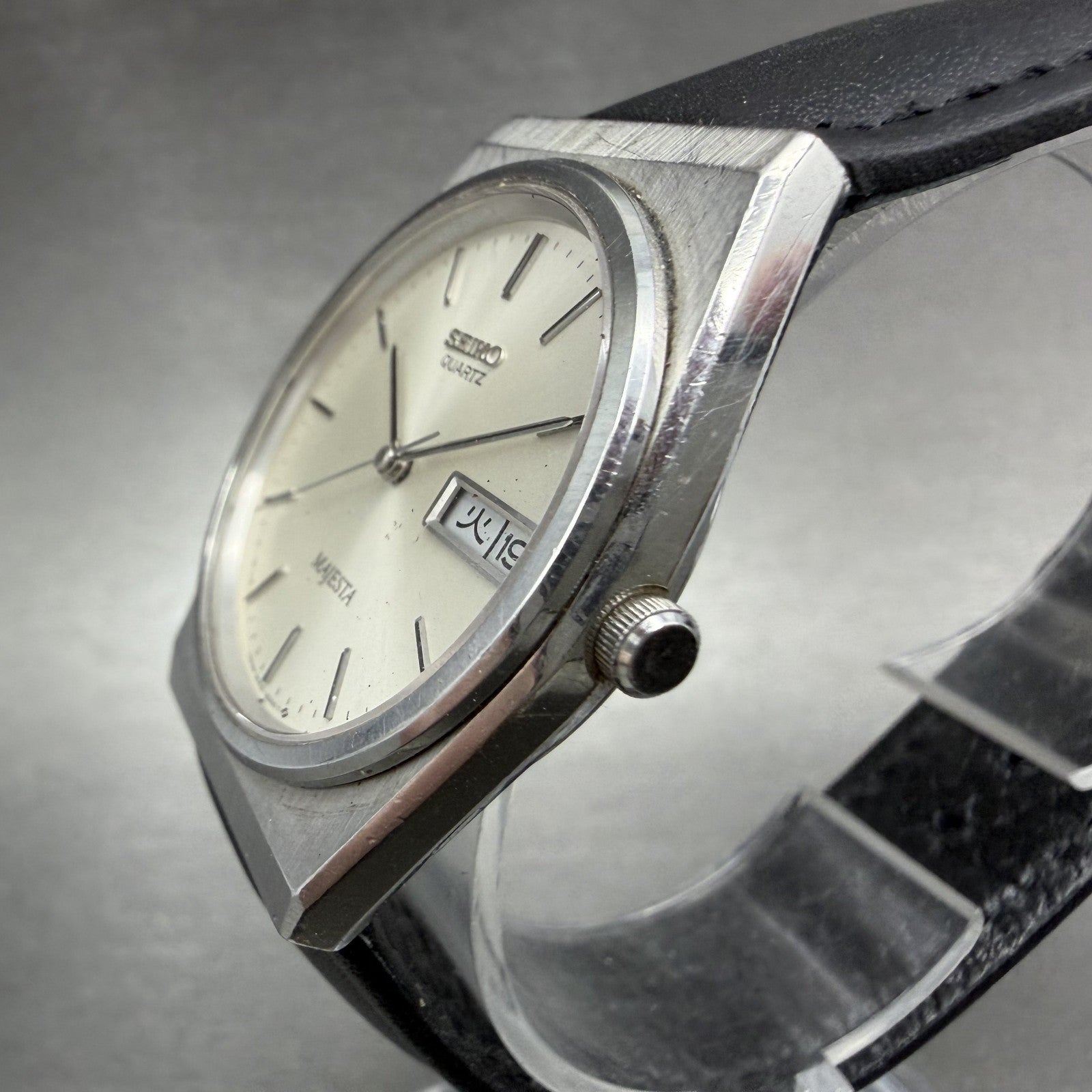 Seiko Majesta Watch Men 32mm Silver Dial Silver Tone Daydate 9063-6000 New Batt2
