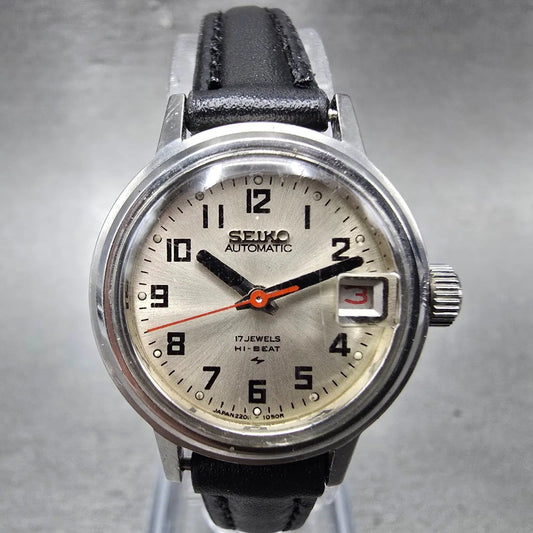 Seiko Automatic Watch Women 24mm Silver Dial Silver Tone Date 2205-0599 Runs VTG0
