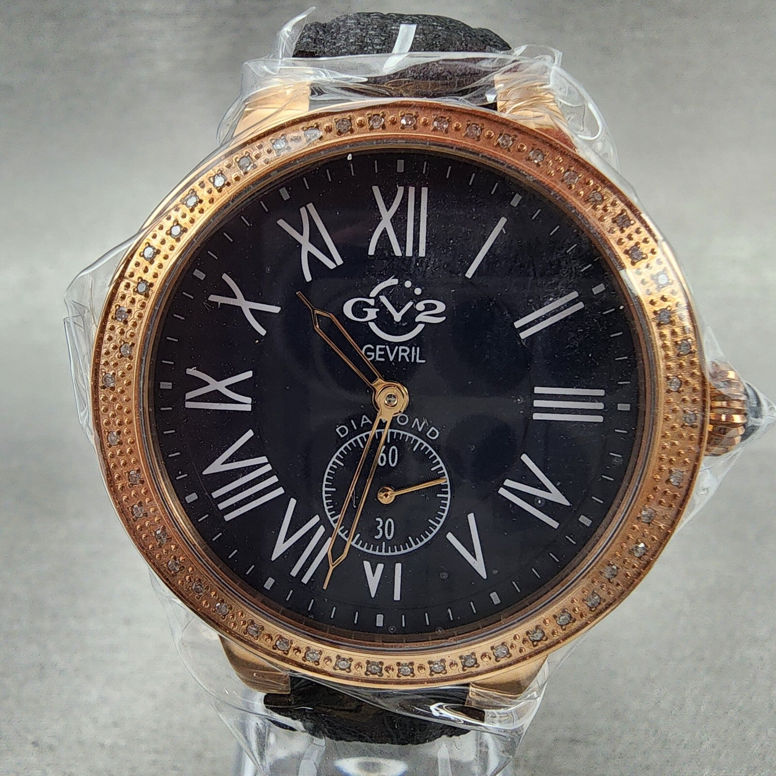 Gevril GV2 Astor Watch Women 40mm Blue Dial Rose Gold Tone Diamond Bezel 91091
