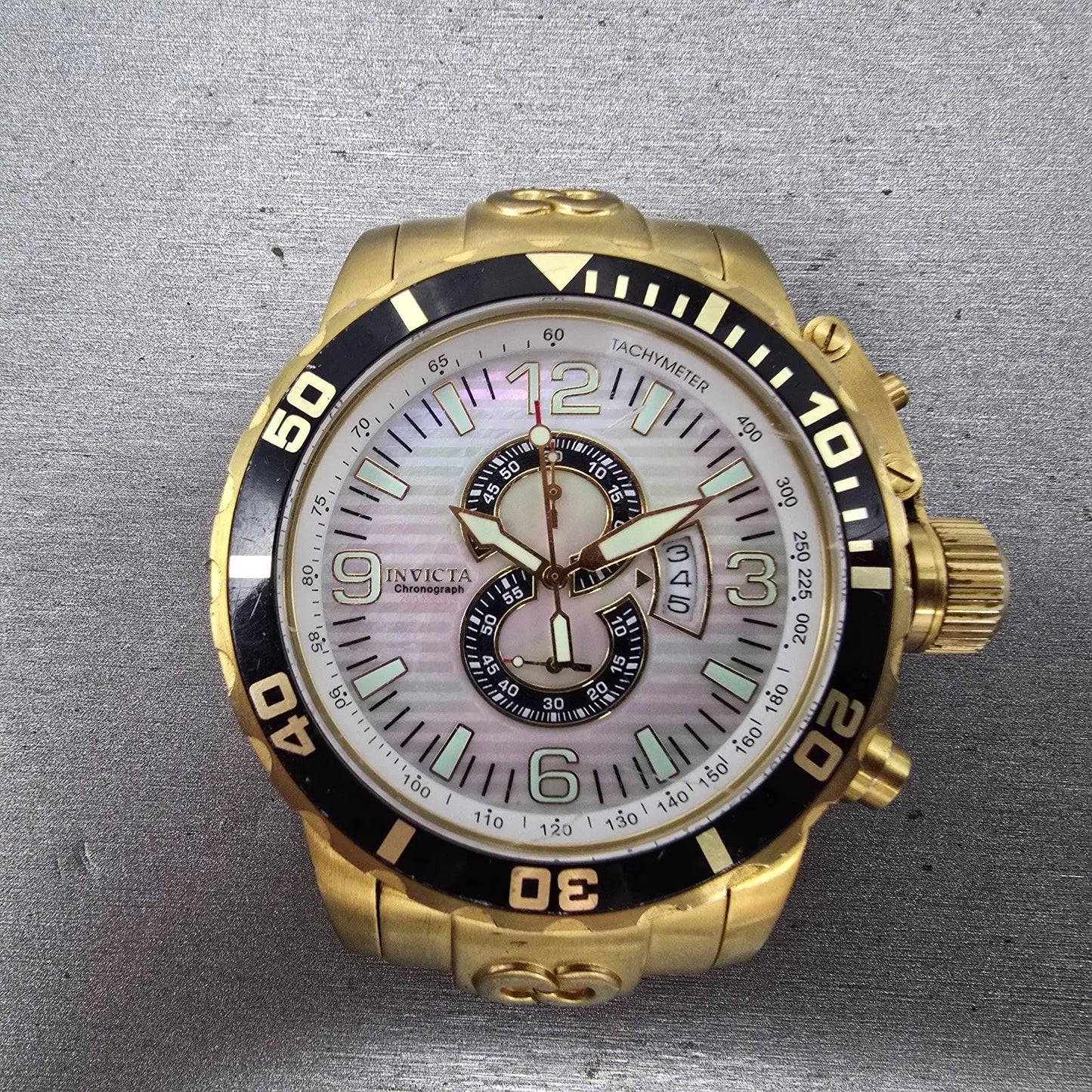 Invicta Corduba Chronograph Dive Watch Men 52mm MOP Dial Gold Tone 4899 NewBat0