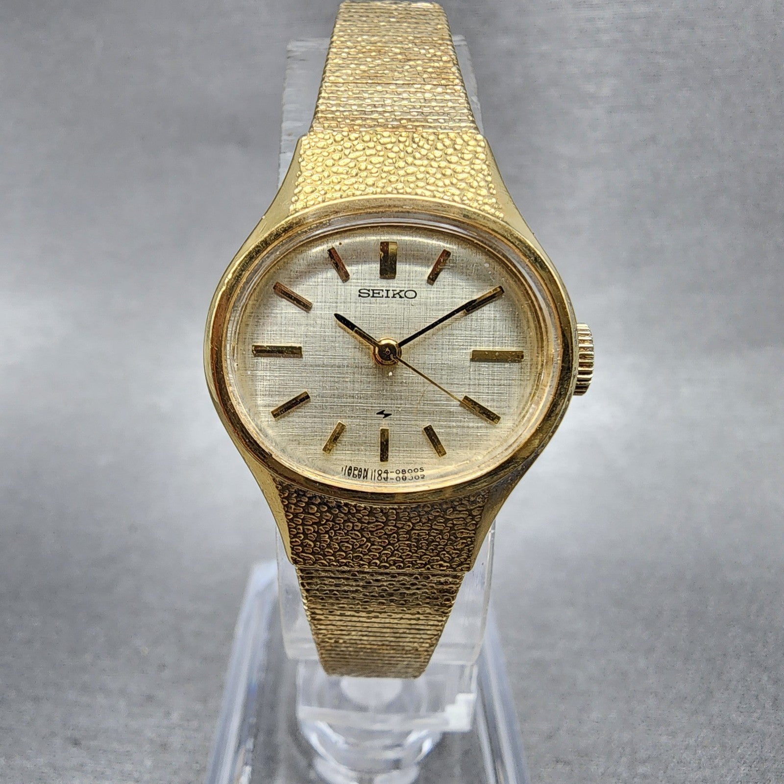 Seiko Watch Women 22mm Champagne Dial Gold Tone Oval Manual 11047140 Runs0