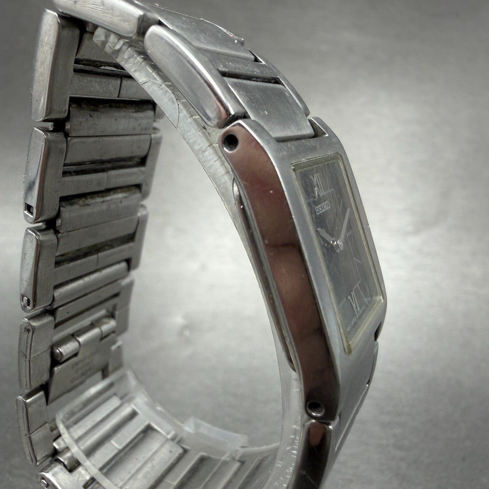 Seiko Tank Watch Women 20mm Black Dial Silver Tone 1N00-6T40 New Battery Vintage3