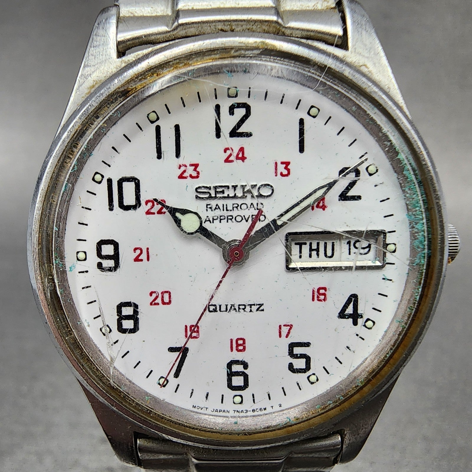 Seiko Railroad Approved Watch Men 35mm White Dial Silver Daydate 7N438A39 PART2