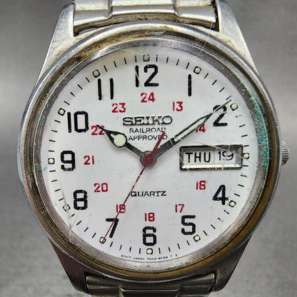 Seiko Railroad Approved Watch Men 35mm White Dial Silver Daydate 7N438A39 PART2