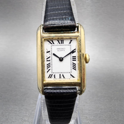 Seiko Tank Watch Women 17mm White Dial Gold Tone Rectangle 1400-8069 New Battery