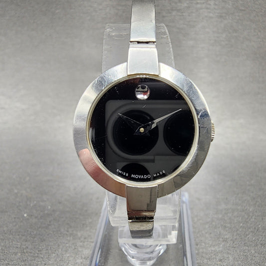 Movado Bela Watch Women 24mm Black Dial Stainless Steel Round New Battery0