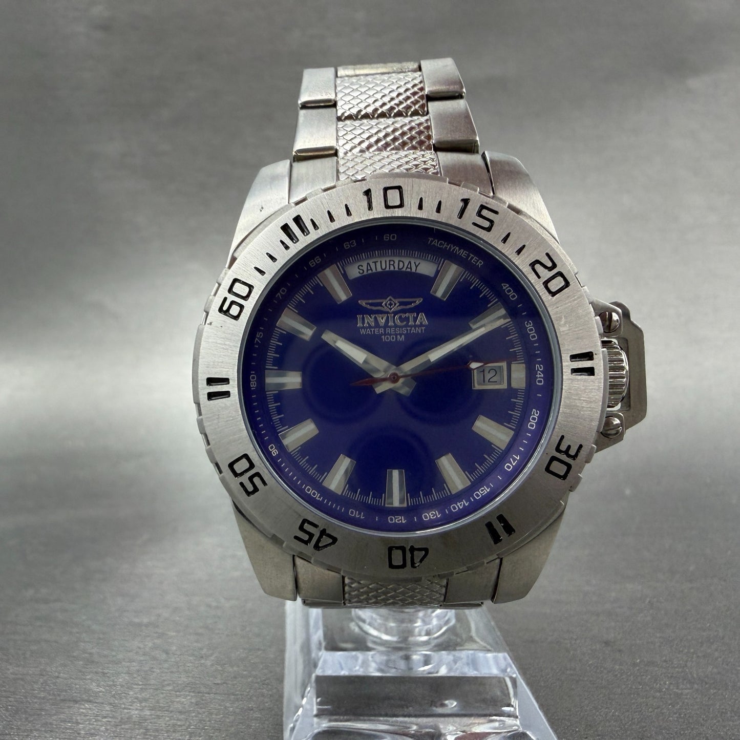 Invicta Watch Men 44mm Blue Dial Silver Tone Daydate Round 5245 New battery5