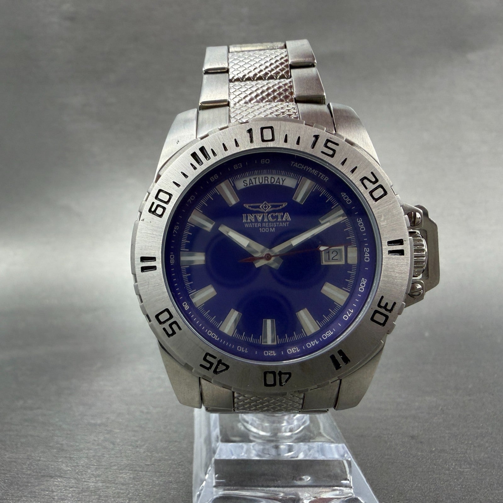 Invicta Watch Men 44mm Blue Dial Silver Tone Daydate Round 5245 New battery5