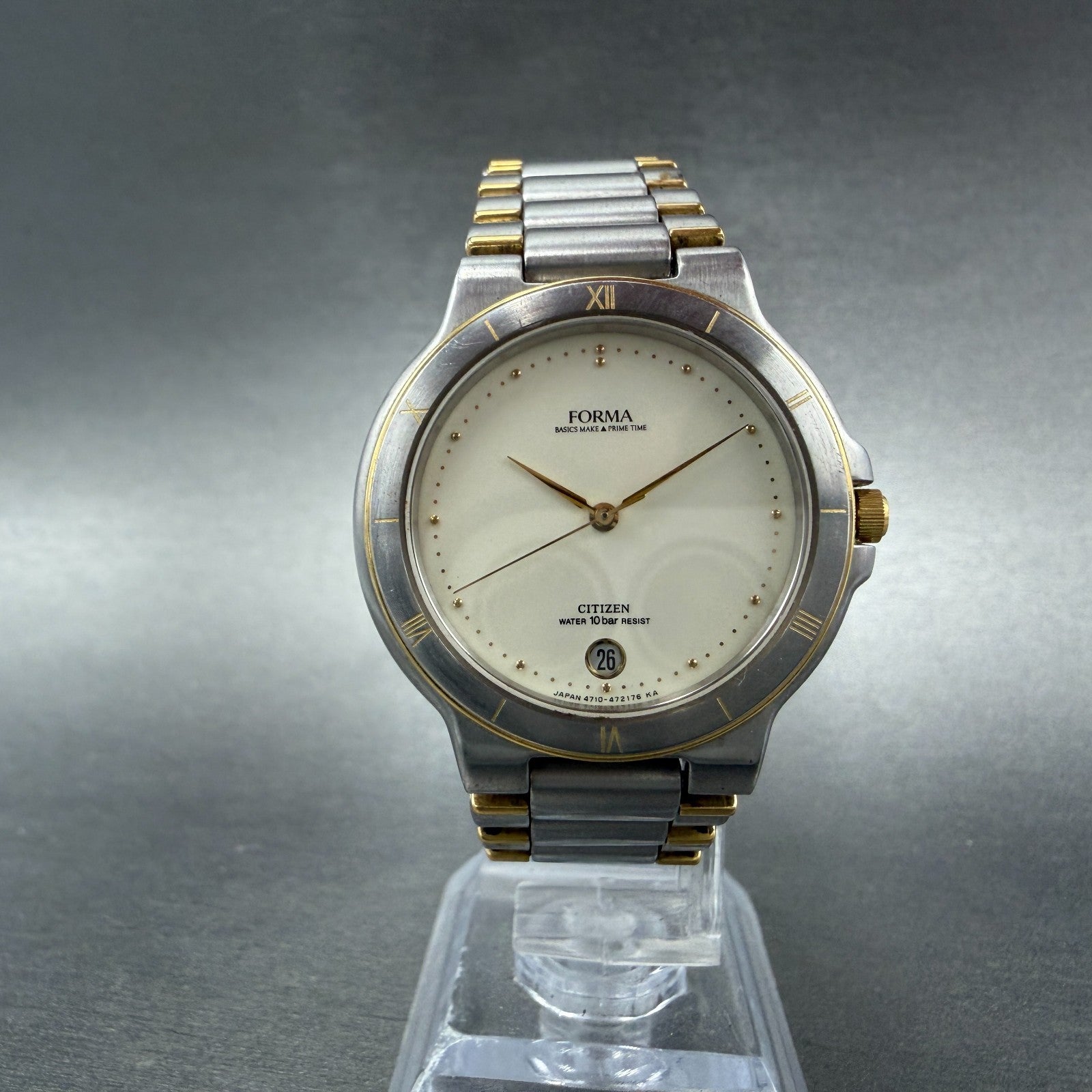 Citizen Forma Watch Men 34mm Cream Dial Two Tone Date Round 4710-470702 New batt5