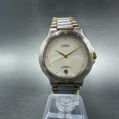 Citizen Forma Watch Men 34mm Cream Dial Two Tone Date Round 4710-470702 New batt5
