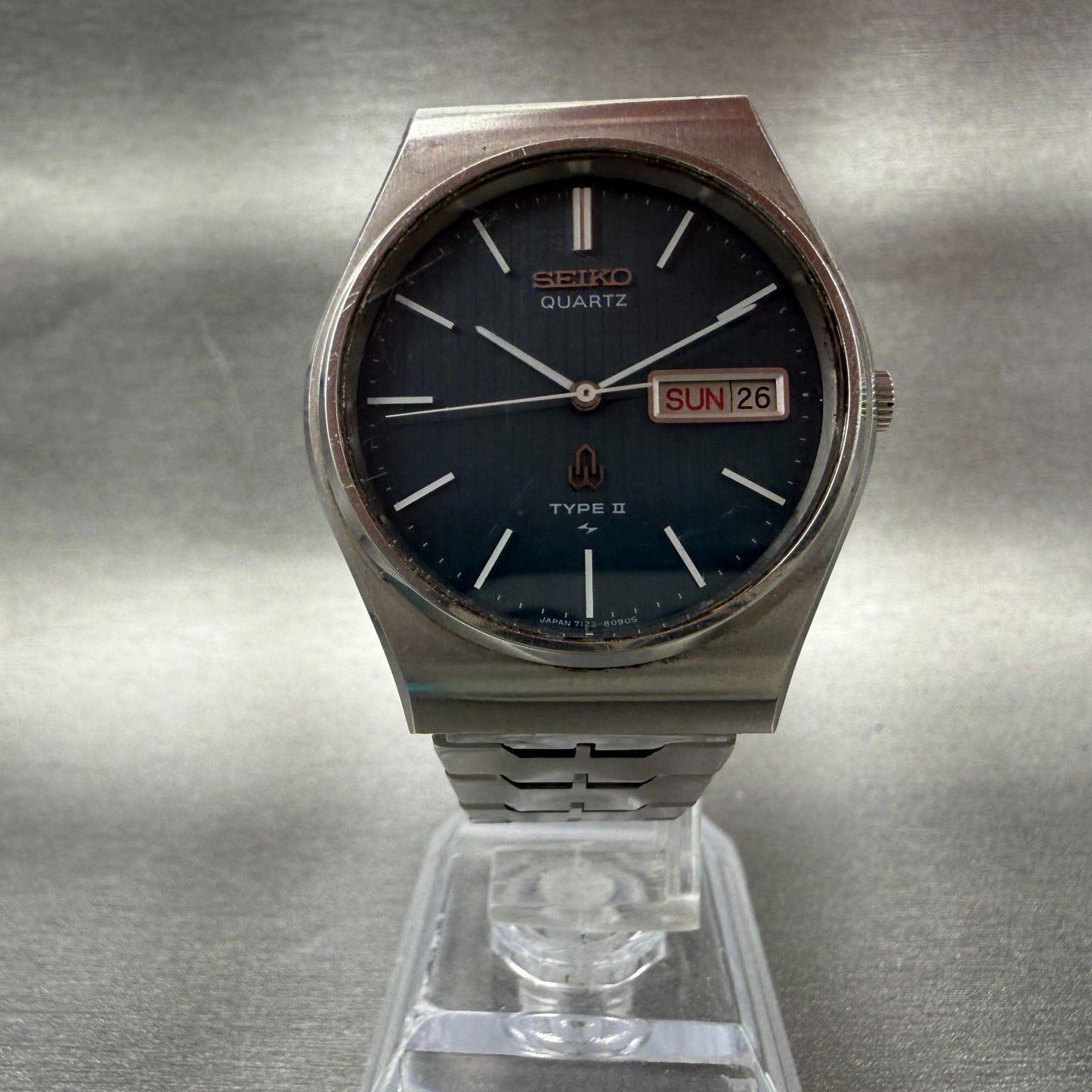 Seiko Type 2 Watch Men 35mm Blue Dial Silver Tone Daydate Round 71238090 Newbat5