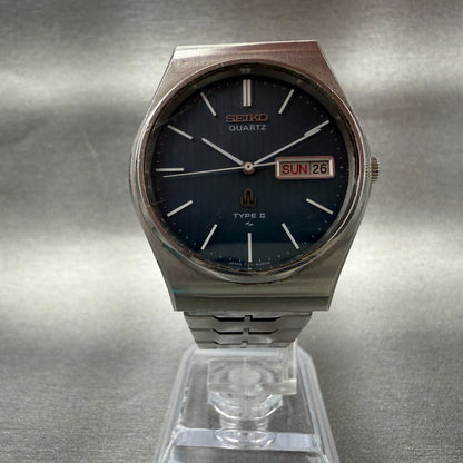 Seiko Type 2 Watch Men 35mm Blue Dial Silver Tone Daydate Round 71238090 Newbat5