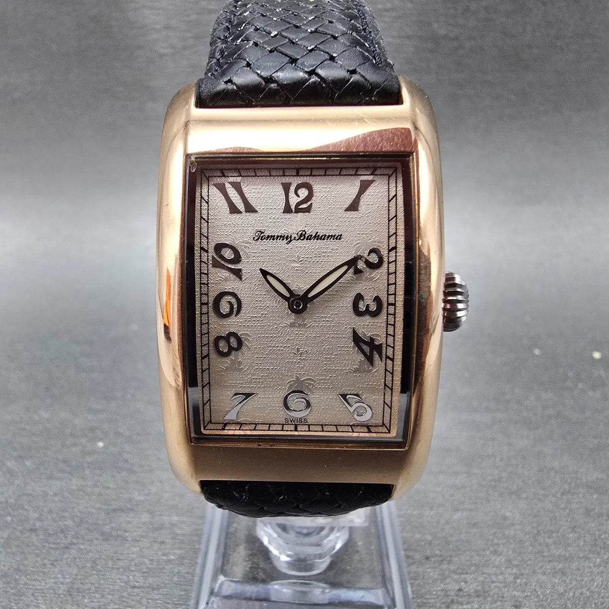 Tommy Bahama Tank Watch Men 28mm White Dial Rose Gold Small Seconds New Battery0