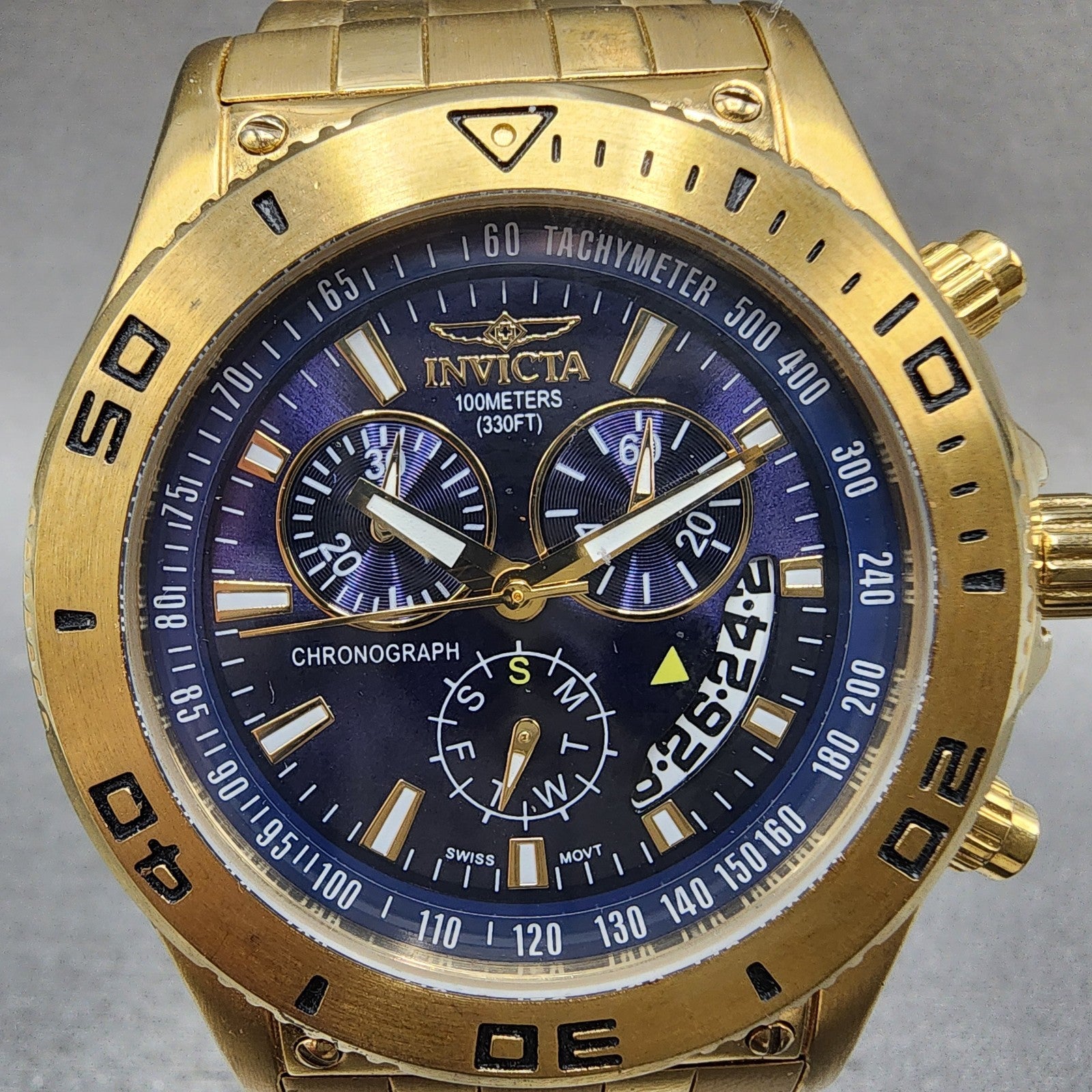 Invicta Chronograph Watch Men 46mm Blue Dial Gold Tone Date 6858 PARTS2
