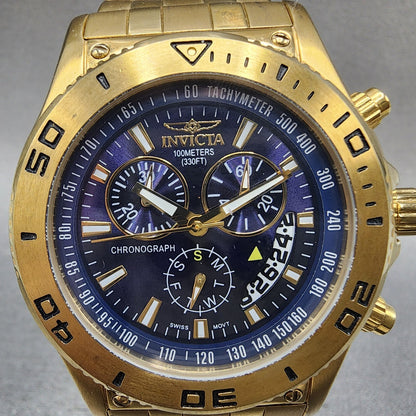 Invicta Chronograph Watch Men 46mm Blue Dial Gold Tone Date 6858 PARTS2