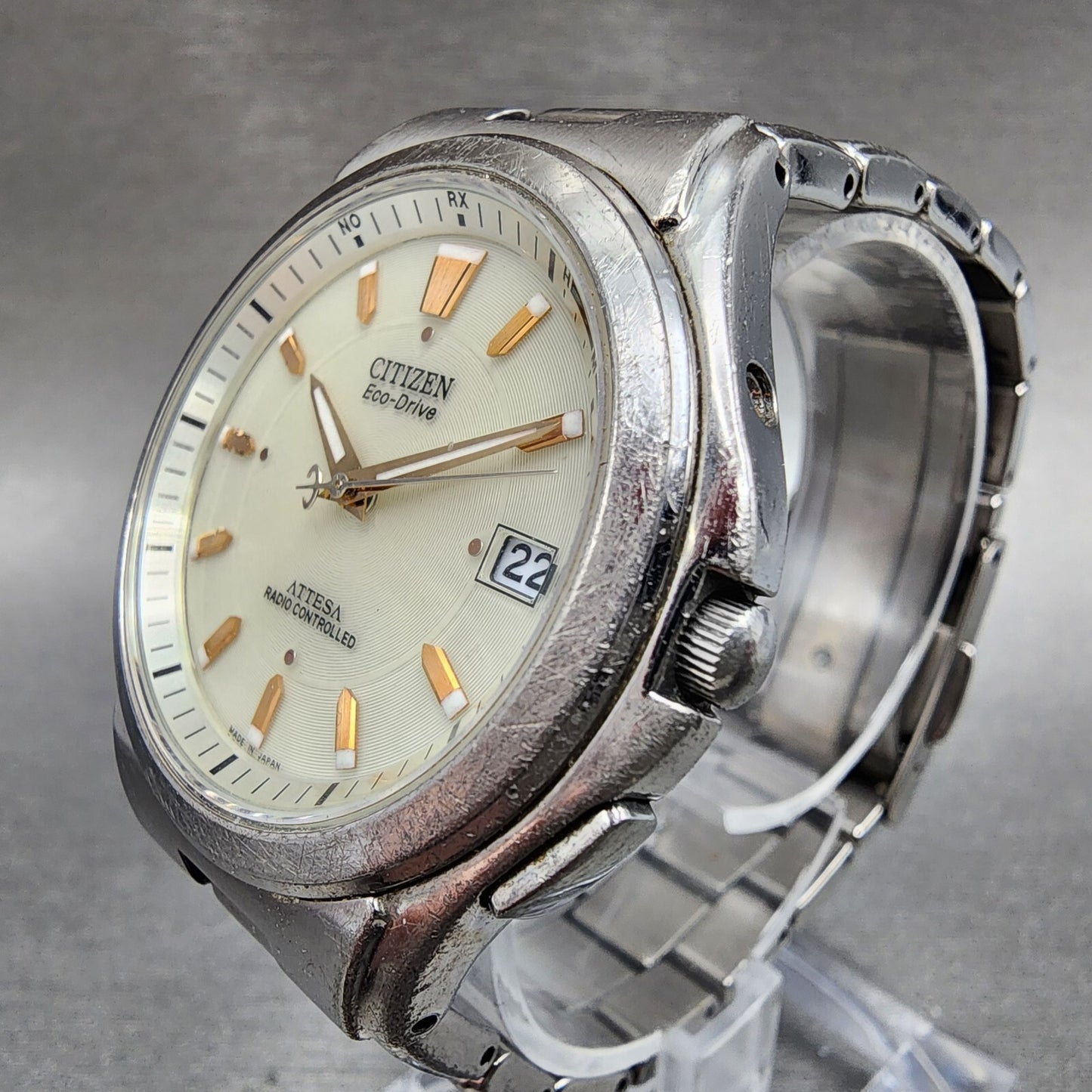 Citizen Attesa Watch Men 38mm Cream Dial Titanium Date Atomic Round Works