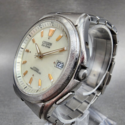 Citizen Attesa Watch Men 38mm Cream Dial Titanium Date Atomic Round Works
