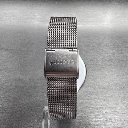 Swatch Skinmesh Watch Men 35mm Silver Dial Mesh Band Round SVOM100M New Battery7