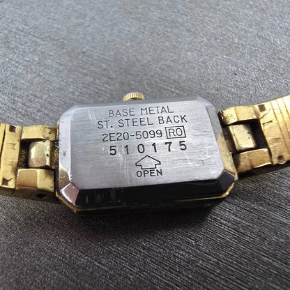 Seiko Watch Women 14mm Brown Dial Gold Rectangle Diamonds 2e20-5099 New Battery10