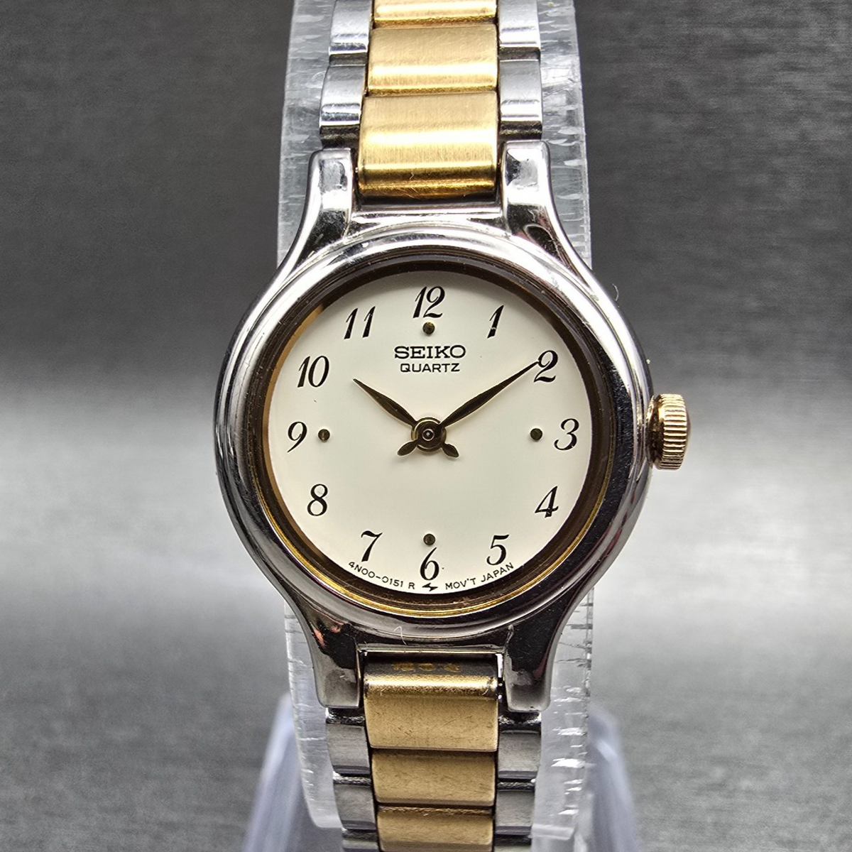 Seiko Watch Women 19mm Ivory Dial Two Tone Round 4N00-0051 New Battery Vintage0