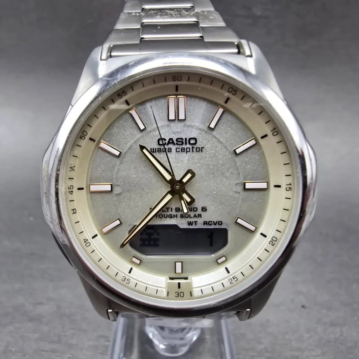 Casio Wave Ceptor WVA-M630 Watch Men 42mm Champagne Dial Steel Solar Analog Digi0