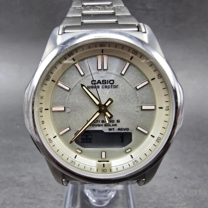 Casio Wave Ceptor WVA-M630 Watch Men 42mm Champagne Dial Steel Solar Analog Digi0