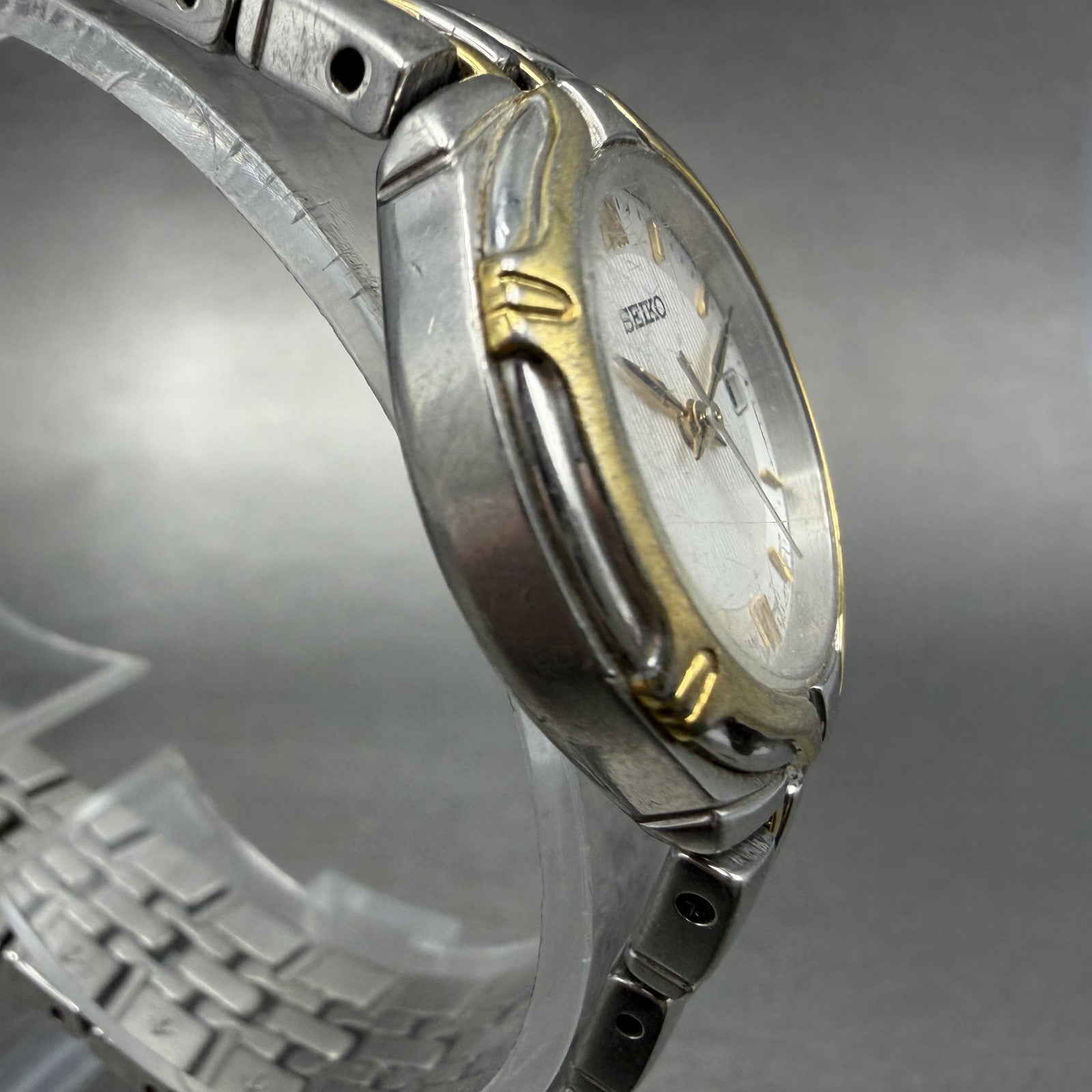 Seiko Watch Women 26mm Silver Dial Two Tone Date Round 7n82-0at0 New Battery DCT3