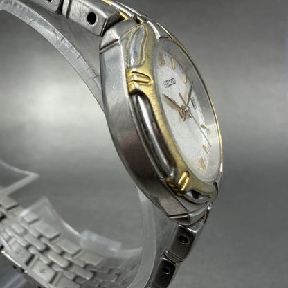 Seiko Watch Women 26mm Silver Dial Two Tone Date Round 7n82-0at0 New Battery DCT3