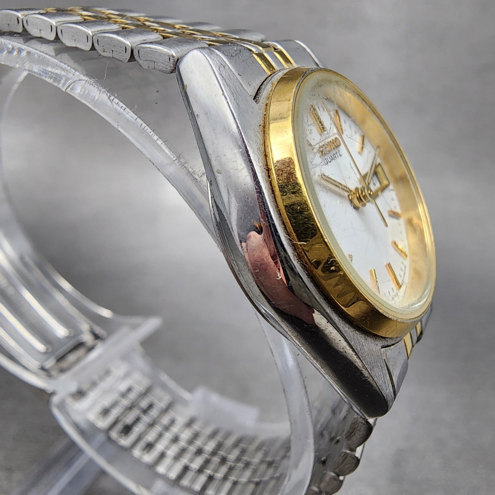 Seiko Watch Women 25mm White Dial Two Tone Daydate 7n430011 Round New Battery3