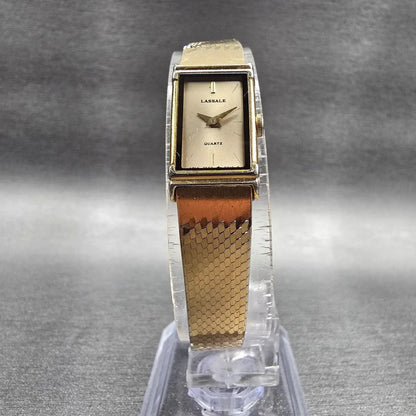 Seiko Lassale Watch Women 12mm Gold Dial Gold Tone Rectangle 2E50-5009 New Batt5